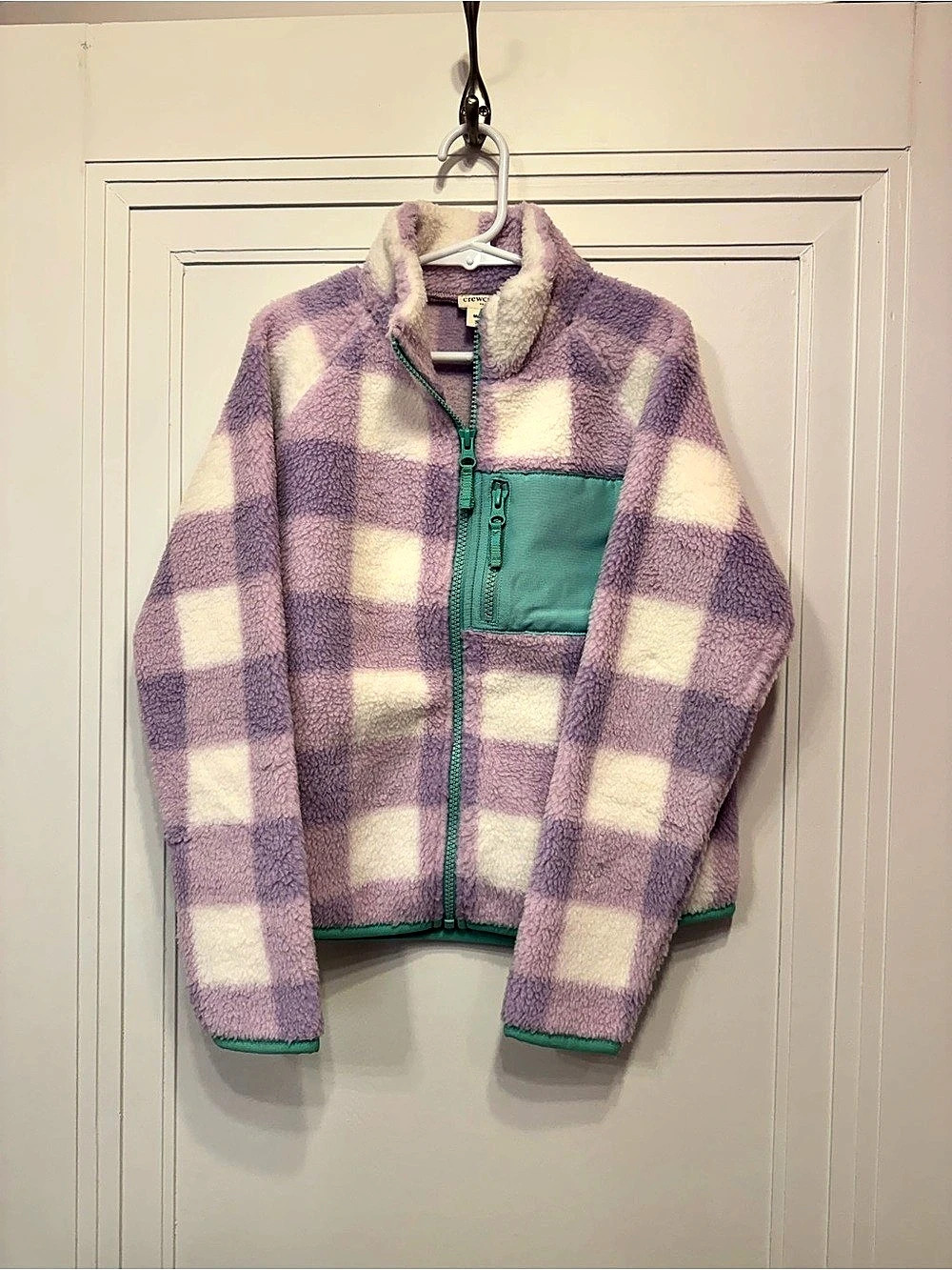 crewcuts Girls Lavender and Ivory Checkered Fleece Jacket Size Medium 8 9 NWT